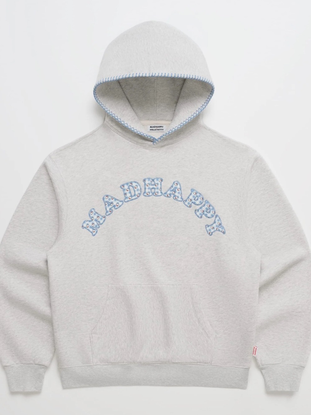 NWT Madhappy x Hello Kitty XXL Gingham Cooper Midweight Fleece Hoodie Grey Blue